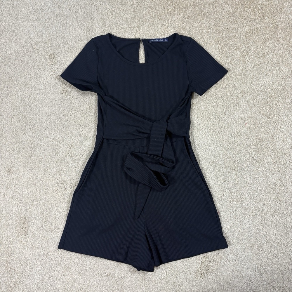 Abercrombie & Fitch Women’s Black Romper Size Small Shorts Ribbed Waist Tie